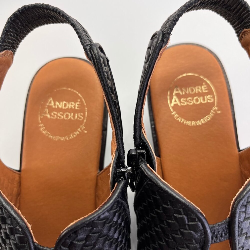 Andre Assous Belinda Wedges Size 8.5 Black Woven Slingback Peep Toe Heels - Picture 10 of 16